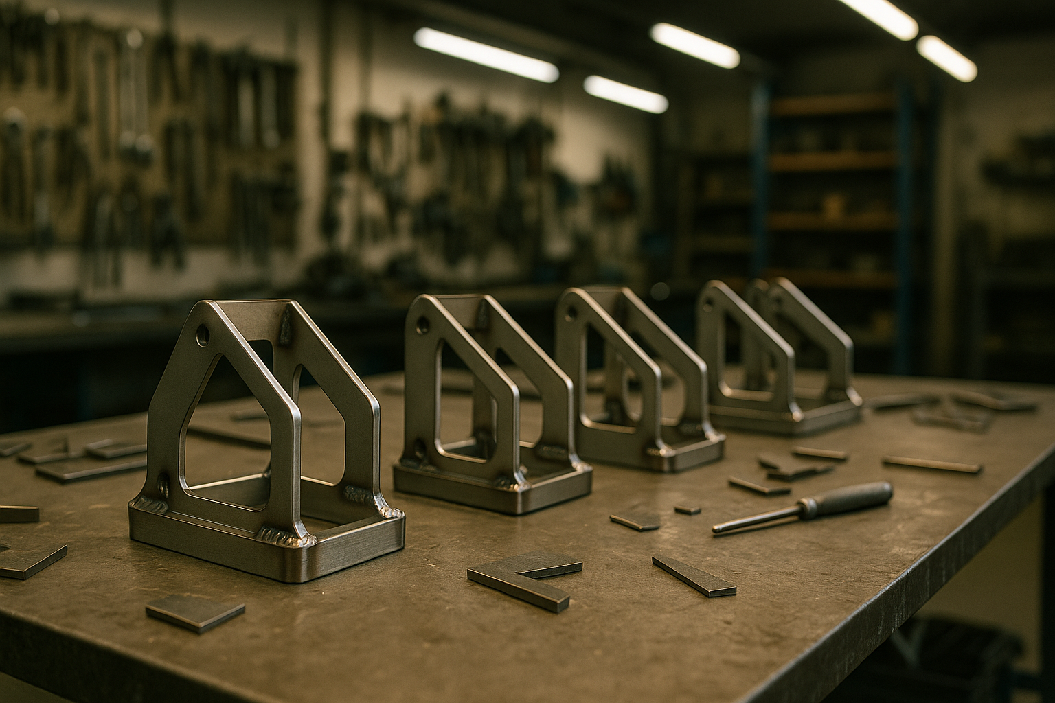 Serienteile und Schweißbaugruppen auf dem Montagetisch